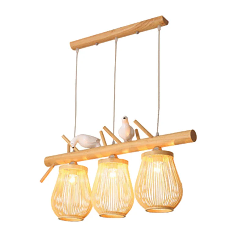 Lampada sospensione forma di pera stile nordico, bambù, per sala da pranzo, lampada da isola sospesa con decorazioni di uc...