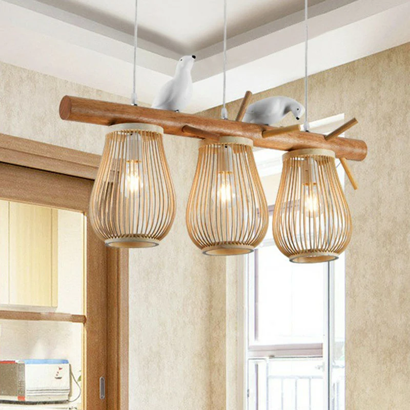 Lampada sospensione forma di pera stile nordico, bambù, per sala da pranzo, lampada da isola sospesa con decorazioni di uc...