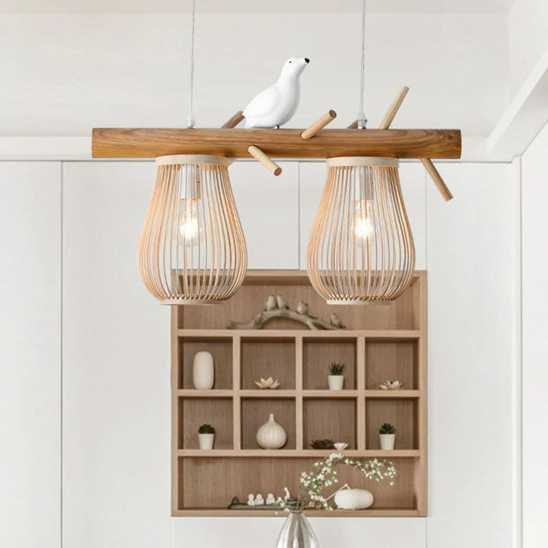 Lampada sospensione forma di pera stile nordico, bambù, per sala da pranzo, lampada da isola sospesa con decorazioni di uc...