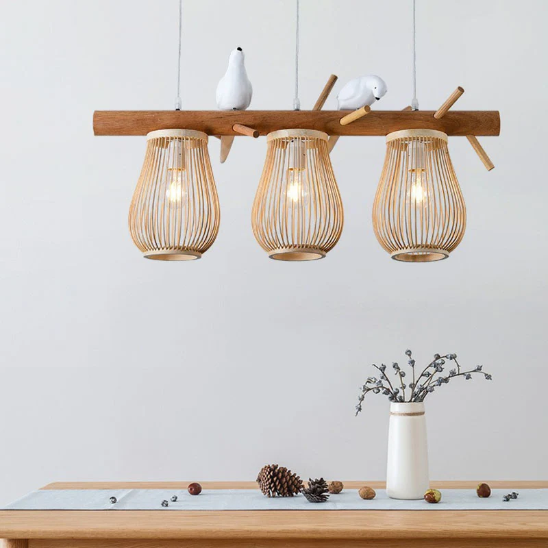 Lampada sospensione forma di pera stile nordico, bambù, per sala da pranzo, lampada da isola sospesa con decorazioni di uc...