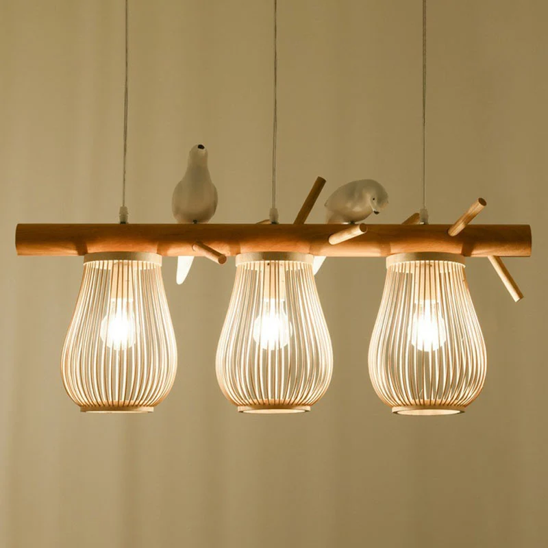 Lampada sospensione forma di pera stile nordico, bambù, per sala da pranzo, lampada da isola sospesa con decorazioni di uc...