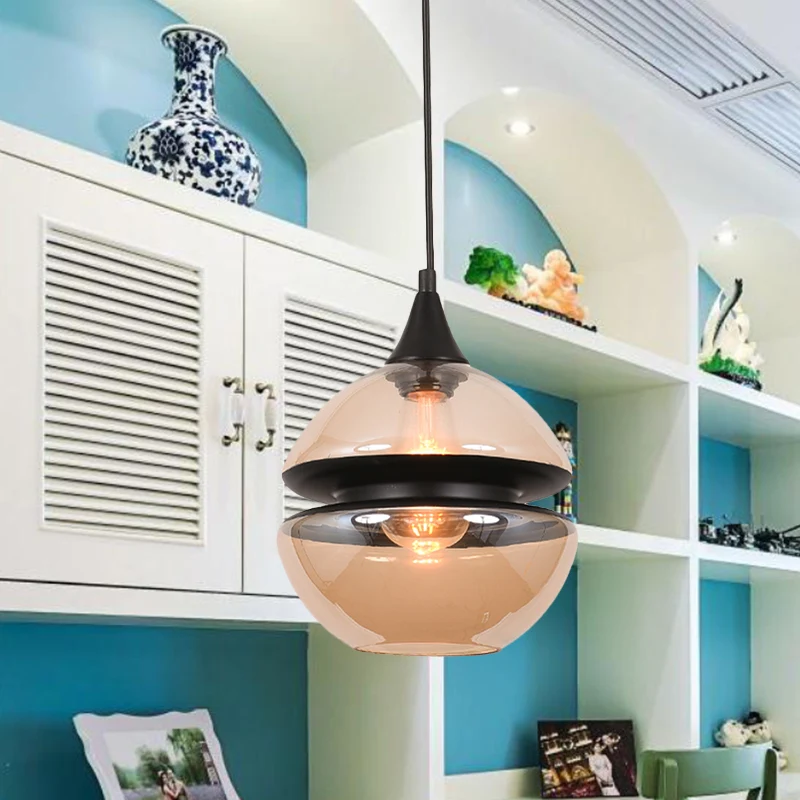 Lampada sospensione zucca/ellisse/cono marrone Lampada sospensione moderna vetro 1 luce per sala da pranzo