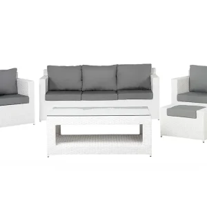 Lounge Set ROMA PE Rattan White 6 Seater