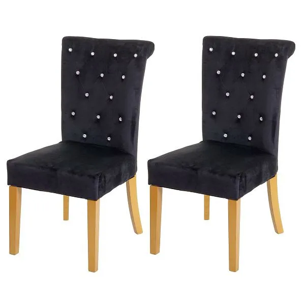 Mendler set di 2 sedie da pranzo HWC-D22 sedia sedia da cucina velluto borchiato nero gambe color oro 72781