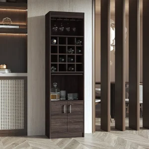 Mobile bar melamina Kava Espresso con ripiano vetro e mobiletto sottostante