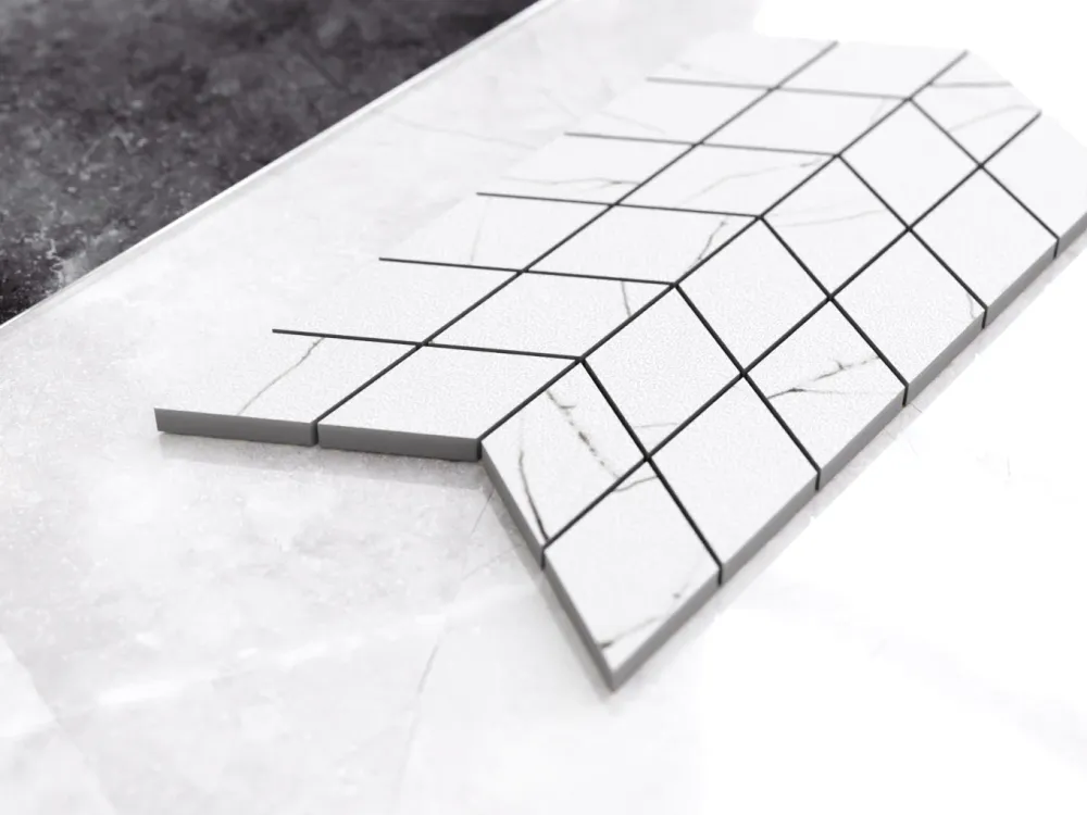 Porcelain stoneware mosaic on rete bathroom or kitchen 17.2 cm x 29.8 cm - Marble Sugar arrow 1