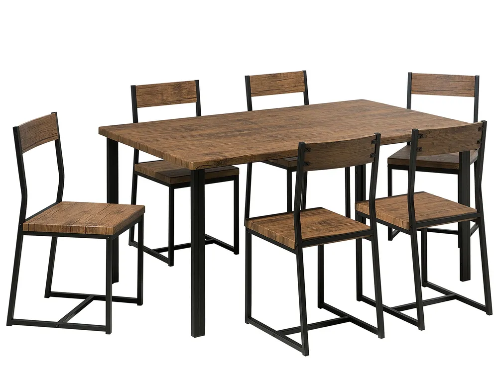 6 Seater Dining Set Dark Wood Nero puro LAREDO