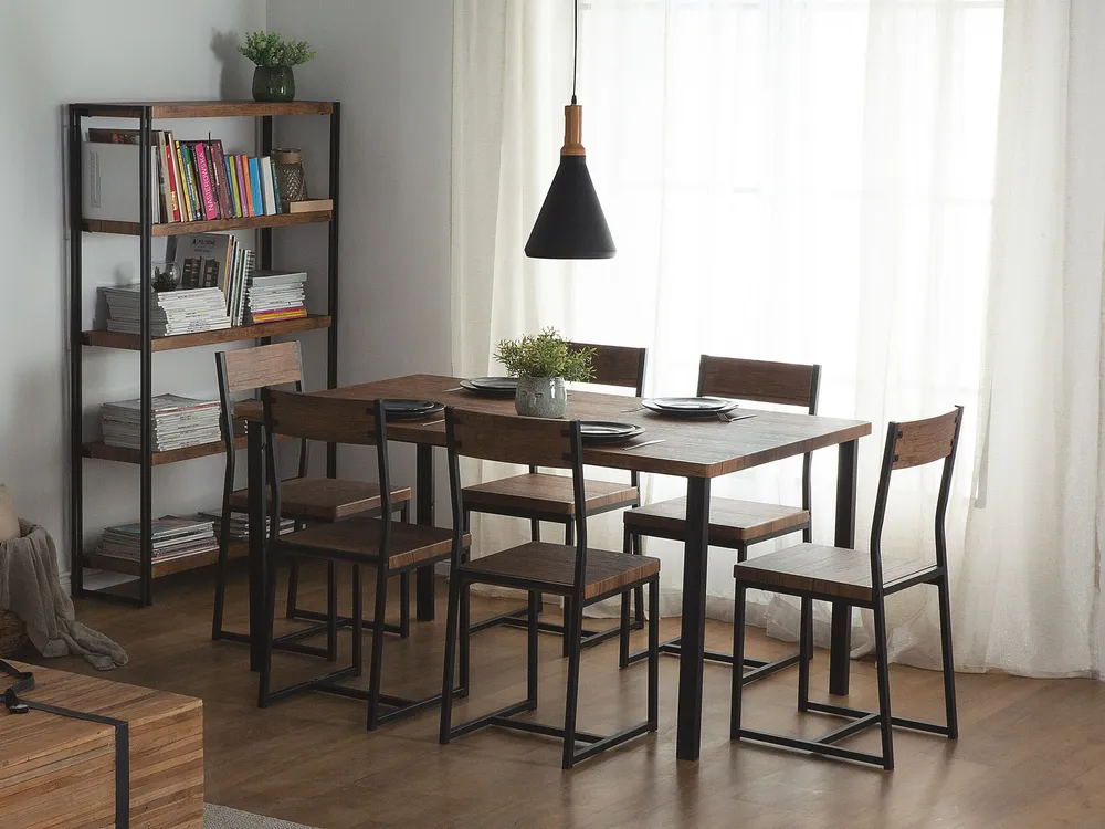 6 Seater Dining Set Dark Wood Nero puro LAREDO