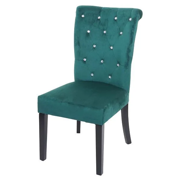 Sedia da pranzo Mendler HWC-D22 sedia sedia da cucina velluto borchiato verde fosco gambe nere 74564
