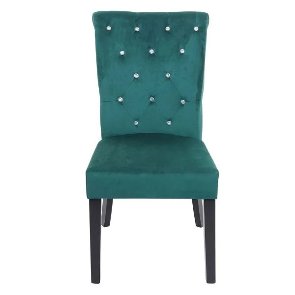 Sedia da pranzo Mendler HWC-D22 sedia sedia da cucina velluto borchiato verde fosco gambe nere 74564