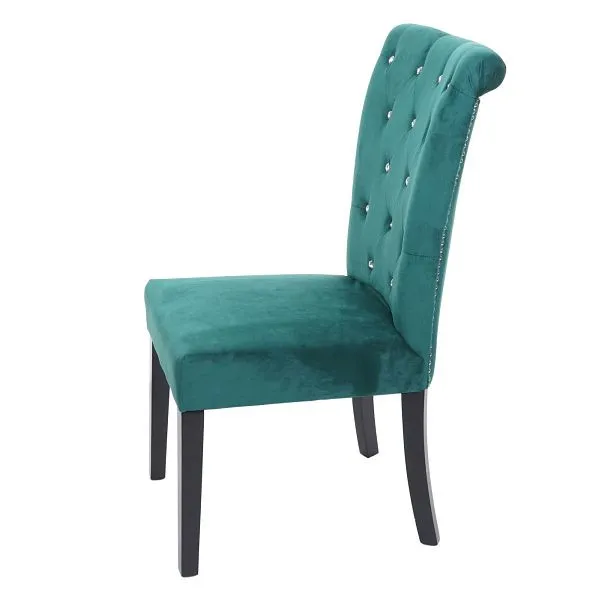 Sedia da pranzo Mendler HWC-D22 sedia sedia da cucina velluto borchiato verde fosco gambe nere 74564