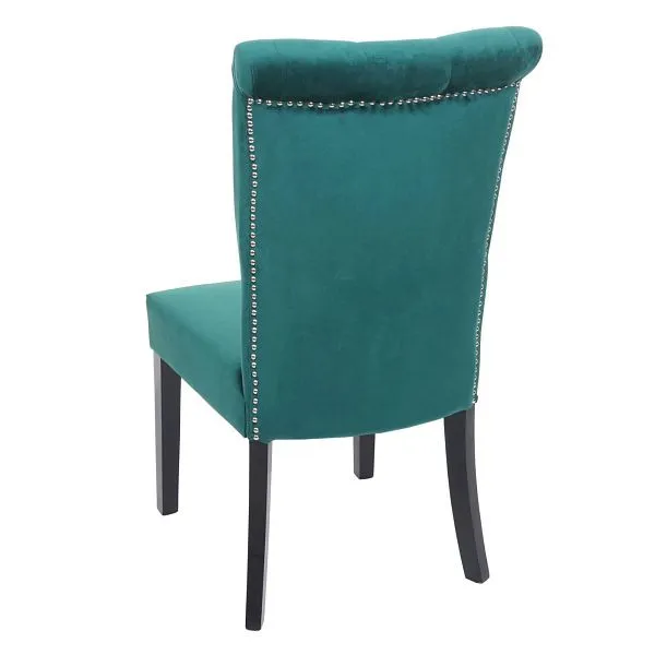 Sedia da pranzo Mendler HWC-D22 sedia sedia da cucina velluto borchiato verde fosco gambe nere 74564