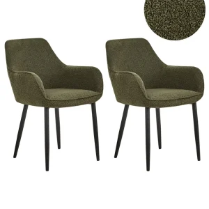 Set 2 Boucle Dining Chairs Dark Green ALDEN