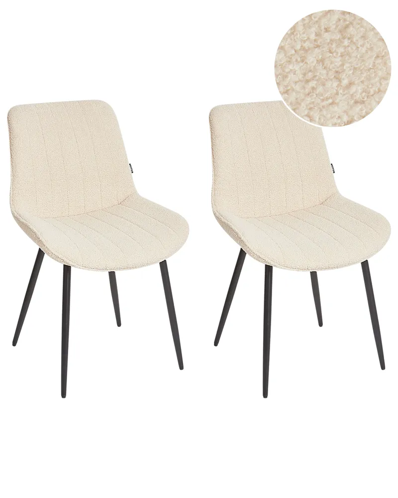 Set 2 Boucle Dining Chairs Light Camoscio DUBROVNIK