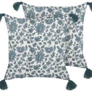 Set di 2 cuscini cotone bianco sudicio e foglia di tè 45 x 45 cm RUMEX