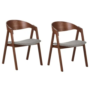 Set 2 Dining Chairs Houndstooth Dark Wood YUBA