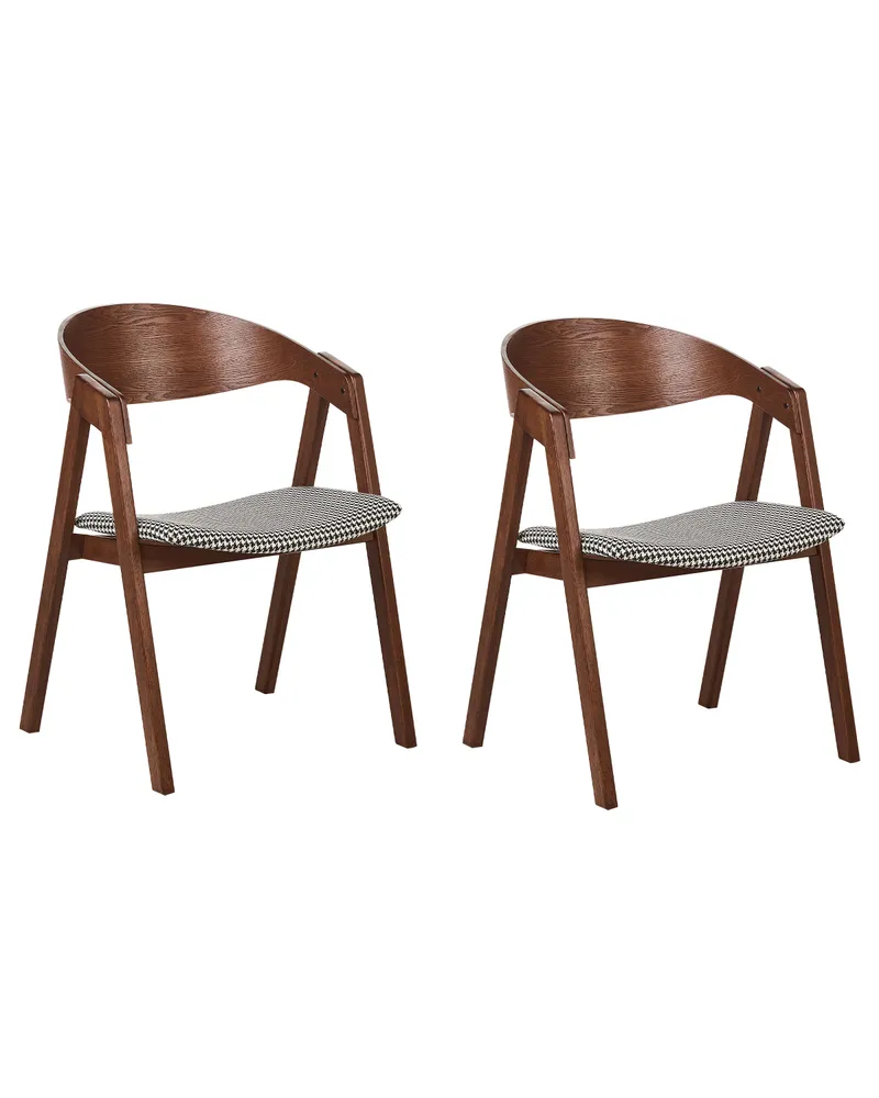 Set 2 Dining Chairs Houndstooth Dark Wood YUBA