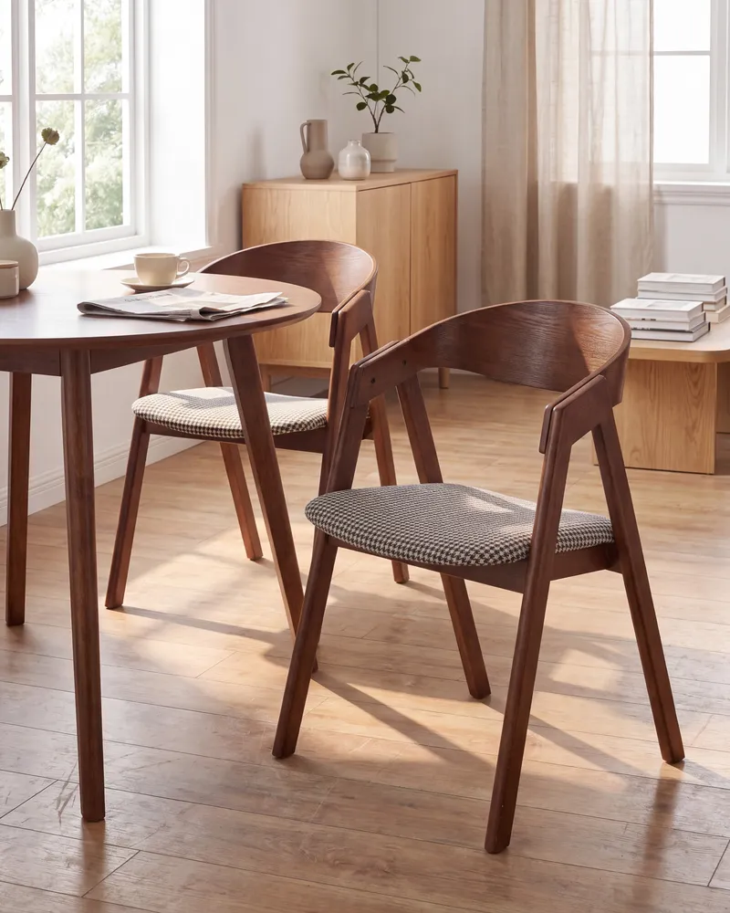 Set 2 Dining Chairs Houndstooth Dark Wood YUBA