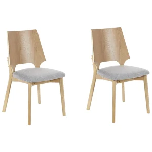 Set 2 Dining Chairs Light Wood and Grey ABEE