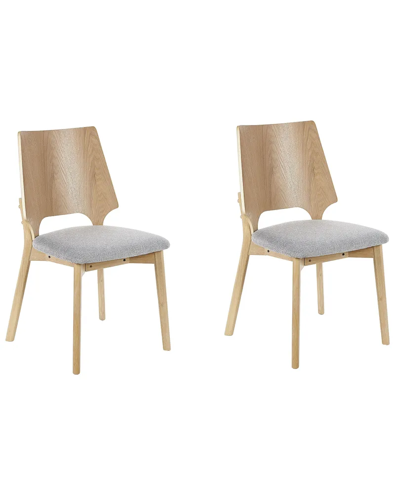 Set 2 Dining Chairs Light Wood and Grey ABEE