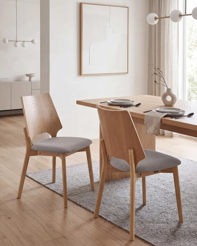 Set 2 Dining Chairs Light Wood and Grey ABEE