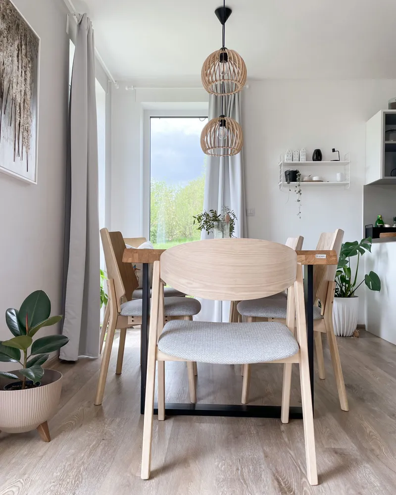 Set 2 Dining Chairs Light Wood and Grey ABEE