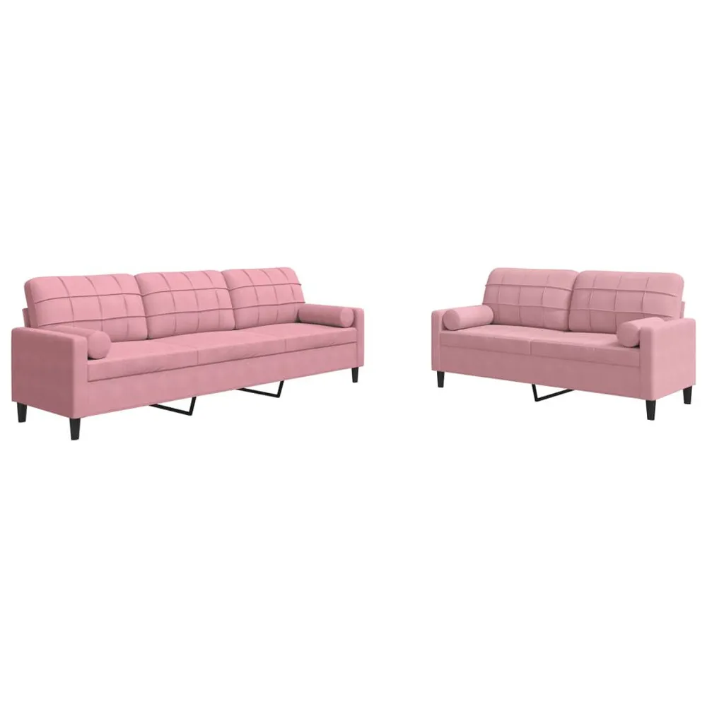 Set di Divani 2 pz con Cuscini e Rinforzi rosa Velluto