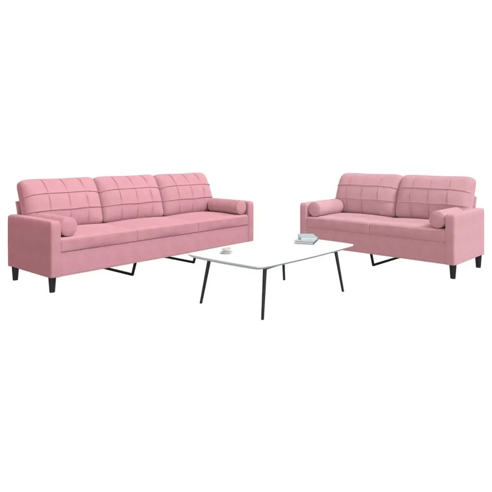 Set di Divani 2 pz con Cuscini e Rinforzi rosa Velluto