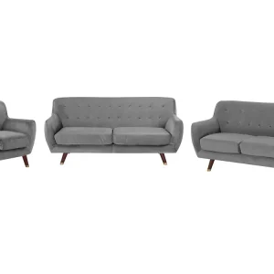 Set divani e poltrona 6 posti velluto grigio BODO