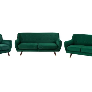 Set divani e poltrona 6 posti velluto verde BODO