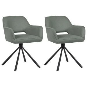 Set 2 Fabric Dining Chairs Dark Green LOURES