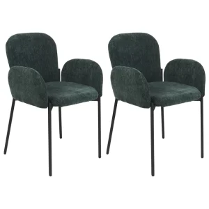 Set 2 Fabric Dining Chairs Dark Green ALBEE