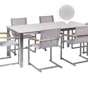 Set da giardino 6 posti vetro temperato bianco e metallo 180 cm COSOLETO