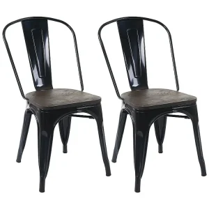 Set 2x sedie bistrot seduta legno design industriale MCW-A73 metallo verniciato nero