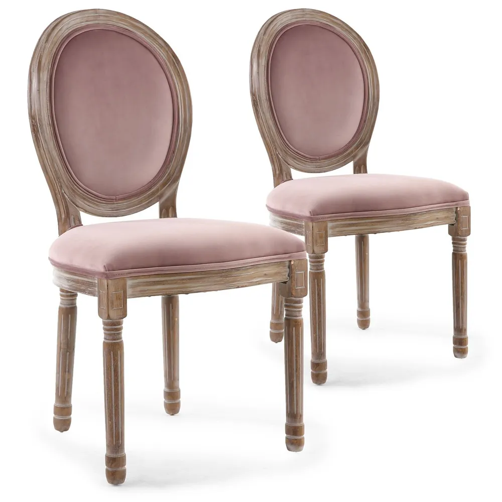 Set di 2 sedie Luigi XVI legno patinato e velluto rosa