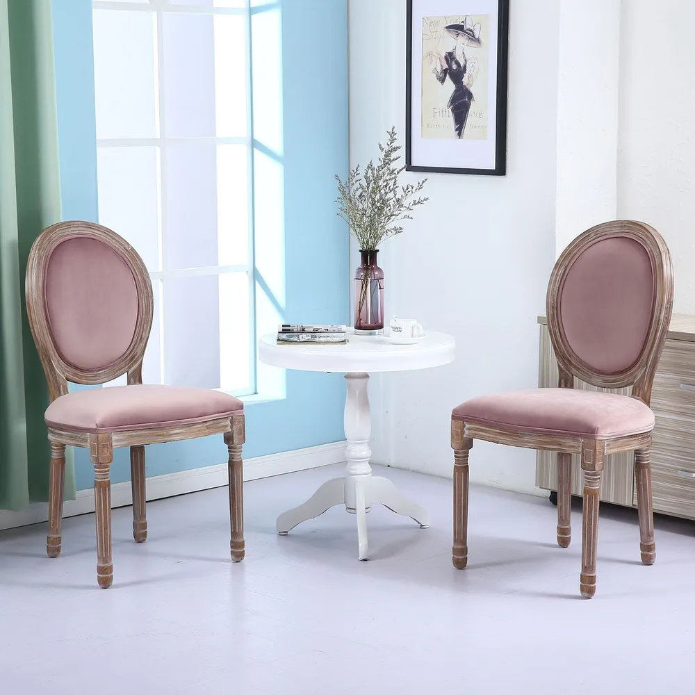 Set di 2 sedie Luigi XVI legno patinato e velluto rosa