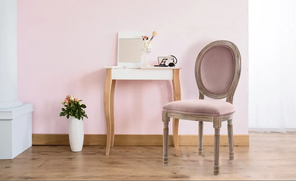 Set di 2 sedie Luigi XVI legno patinato e velluto rosa