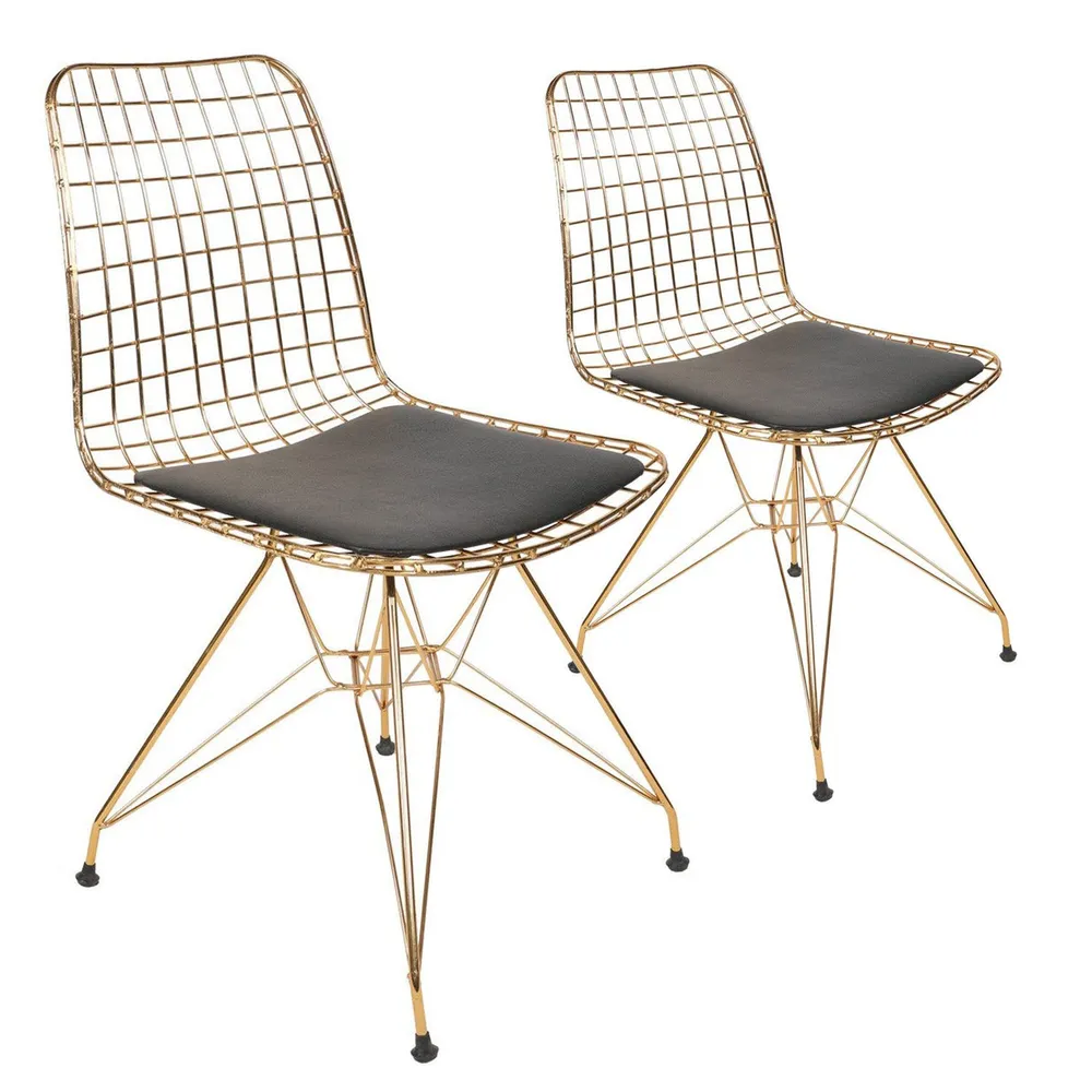 Set di 2 sedie moderne Arkitek metallo dorato e pelle nera