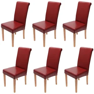 Set 6x sedie Novara II pelle sala da pranzo 60x41x99cm rosso piedi chiari