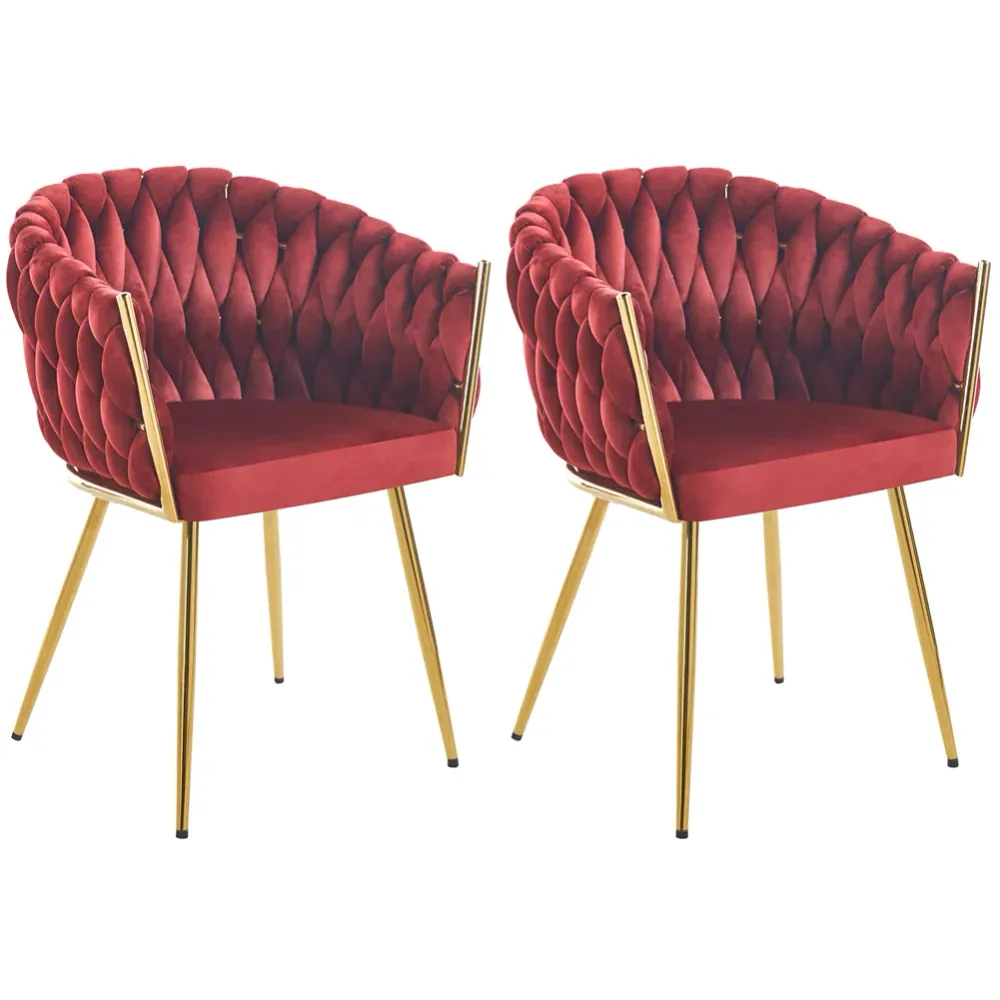 Set 2 Sedie per Sala da Pranzo e Ufficio Velluto Rosso Fosco Sedia Ergonomica