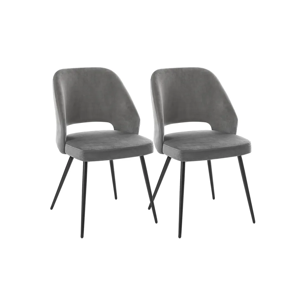 Set di 2 Sedie da Pranzo con Rivestimento Velluto Grigio