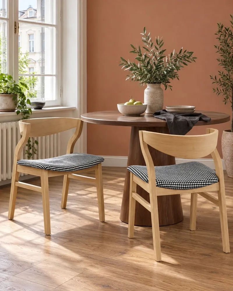 Set di 2 sedie da pranzo pied de poule e legno evidente MAROA