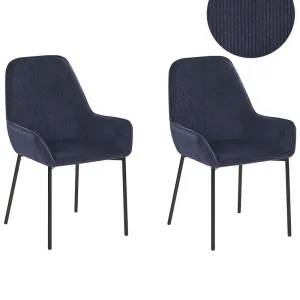 Set di 2 sedie da pranzo velluto coste blu LOVERNA