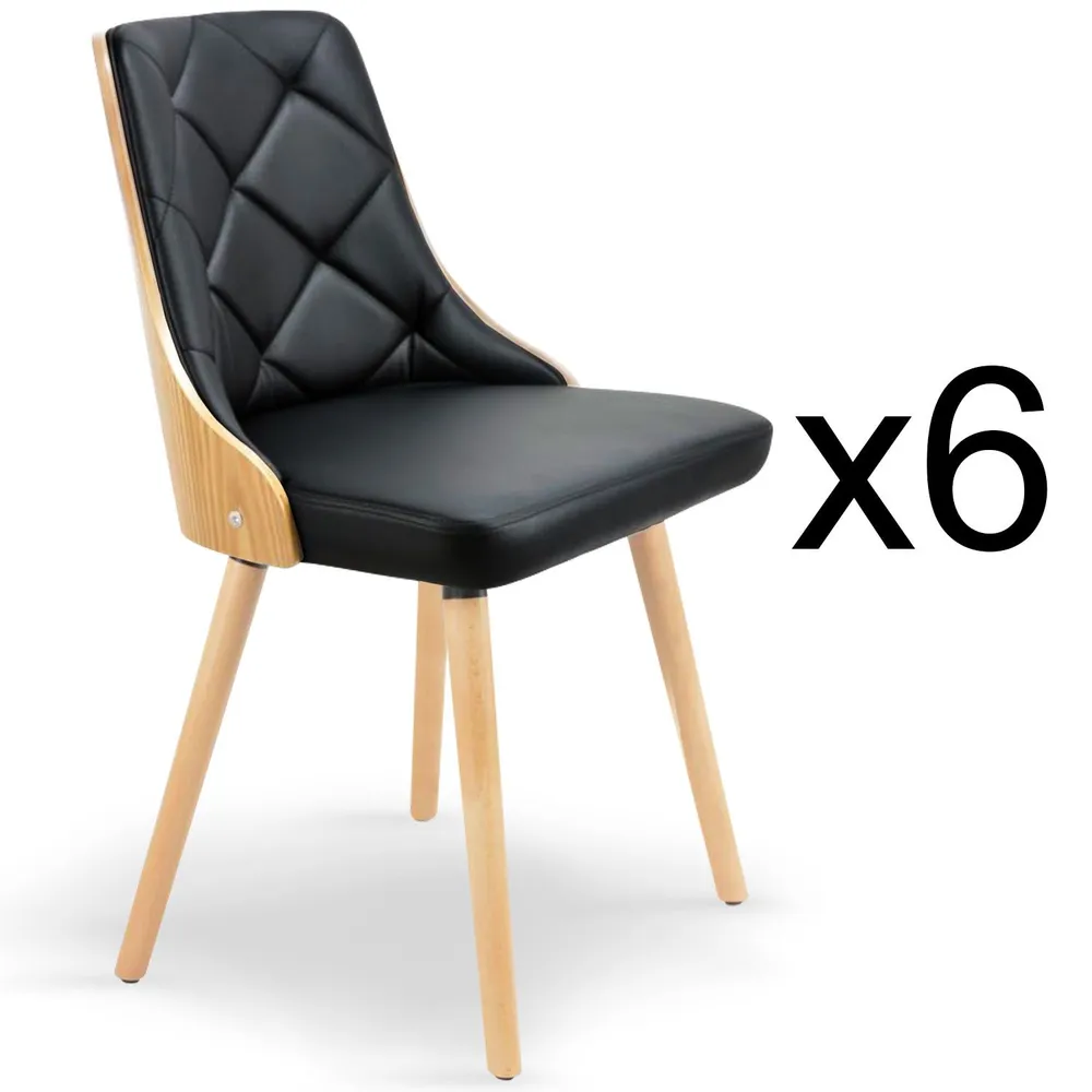 Set di 6 sedie scandinave Lalix rovere palese e nero