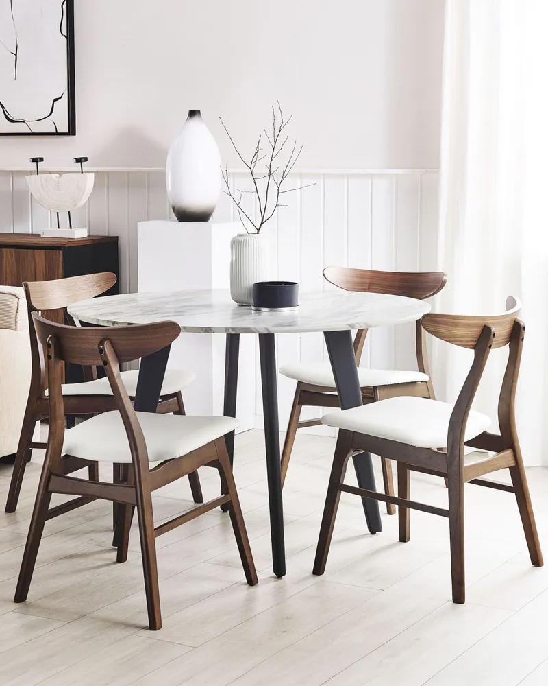Set 2 Wooden Dining Chairs Dark Wood and White LYNN