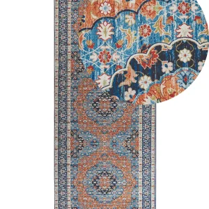Tovaglioli di Lino Runner Rug 80 x 200 cm Blue and Orange MIDALAM