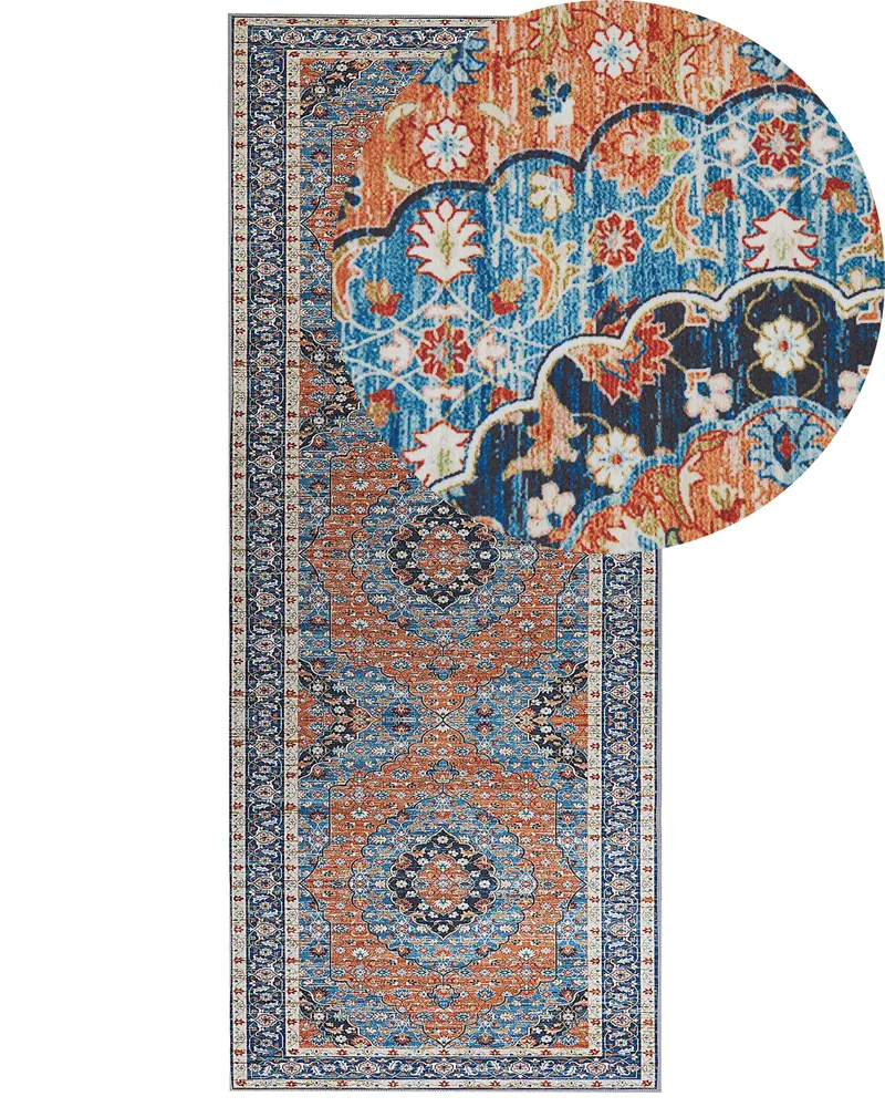 Tovaglioli di Lino Runner Rug 80 x 200 cm Blue and Orange MIDALAM