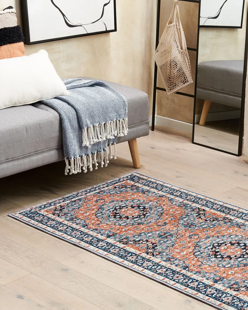 Tovaglioli di Lino Runner Rug 80 x 200 cm Blue and Orange MIDALAM