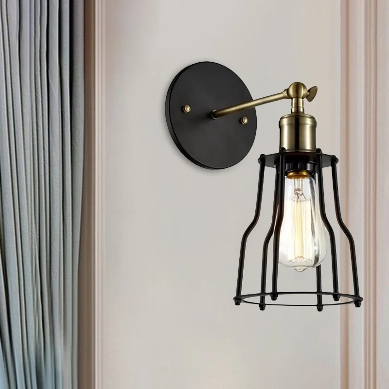 Illuminazione da parete ferro con 1 lampadina, illuminazione da parete regolabile con paralume gabbia ottone/ottone invecc...