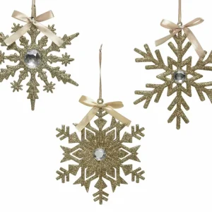 Appendino plastica fiocchi di neve con glitter e cristalli 0,5xx d.15 champagne